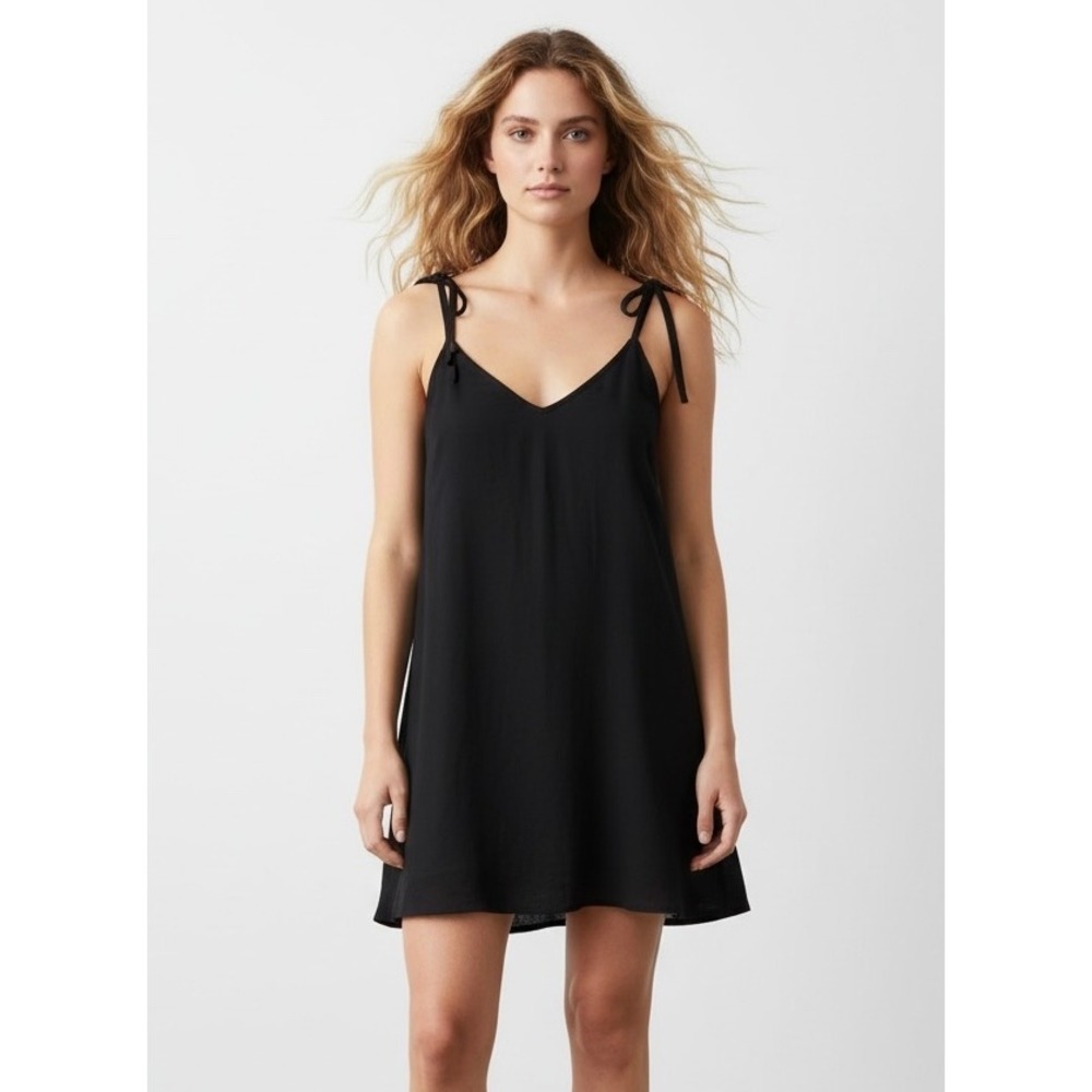 Billabong Black Tie Shoulder V-Neck Dress A-Line Sleeveless Summer Mini Dress L